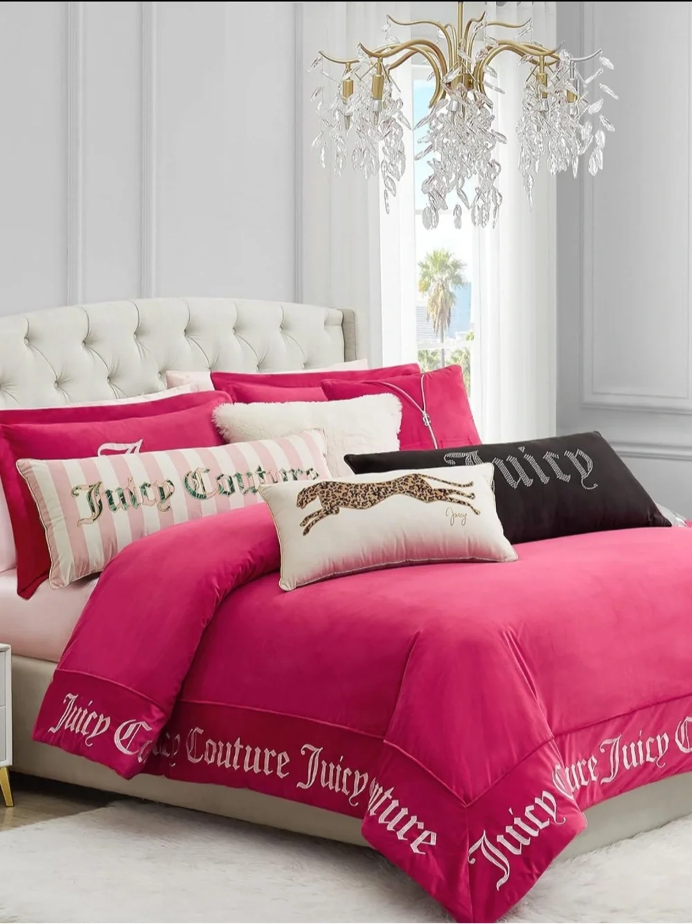 Juicy Couture White Pillow with Leopard Applique and Gold Trim - Picture 4 of 7